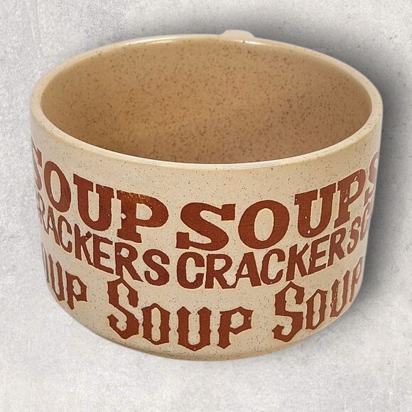 Vintage 1970s Soup Crackers Soup Mug Japan Stoneware Retro Typography Soup Bowl - Picture 2 of 7